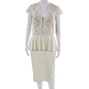 Aida Womens Pencil Dress Beige V-Neck Short Sleeve Wedding Size 10